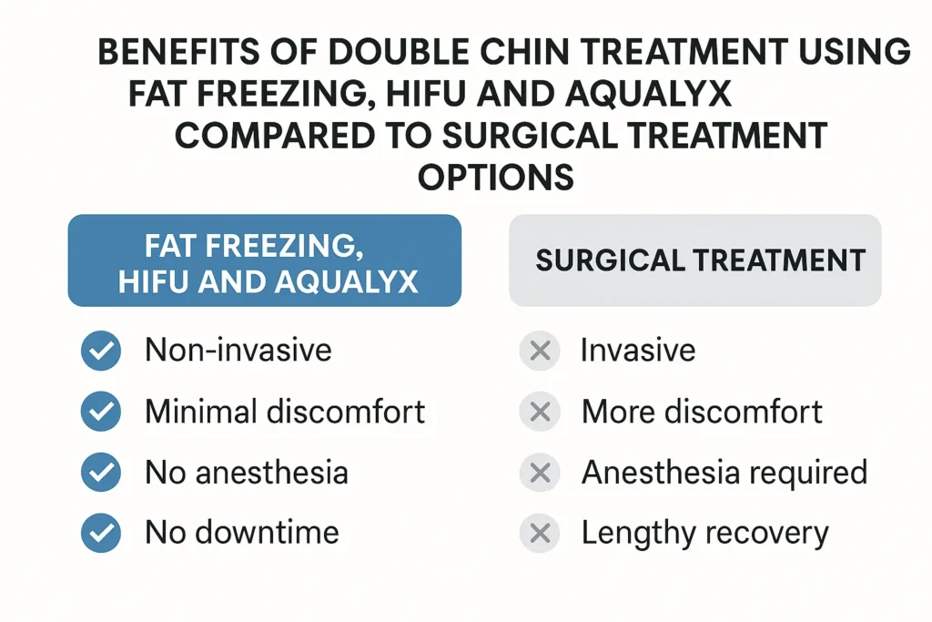 Graphic about the benefits of double chin treatment Goadby - from LA LIPO