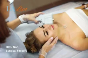 Woman having Hi-Fu to reduce wrinkles Goadby.