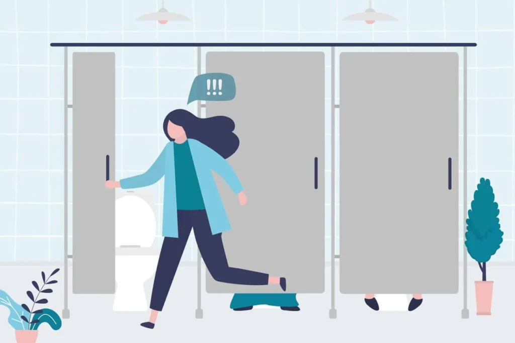 graphic of Urine incontinence Goadby woman running to the toilet.